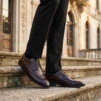 Cambridge - Moški temno rjavi derby čevlji Wingtip Brogue