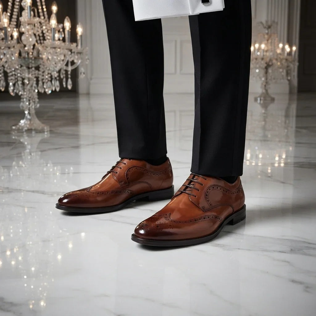 Cambridge - Moški rjavi derby čevlji Wingtip Brogue