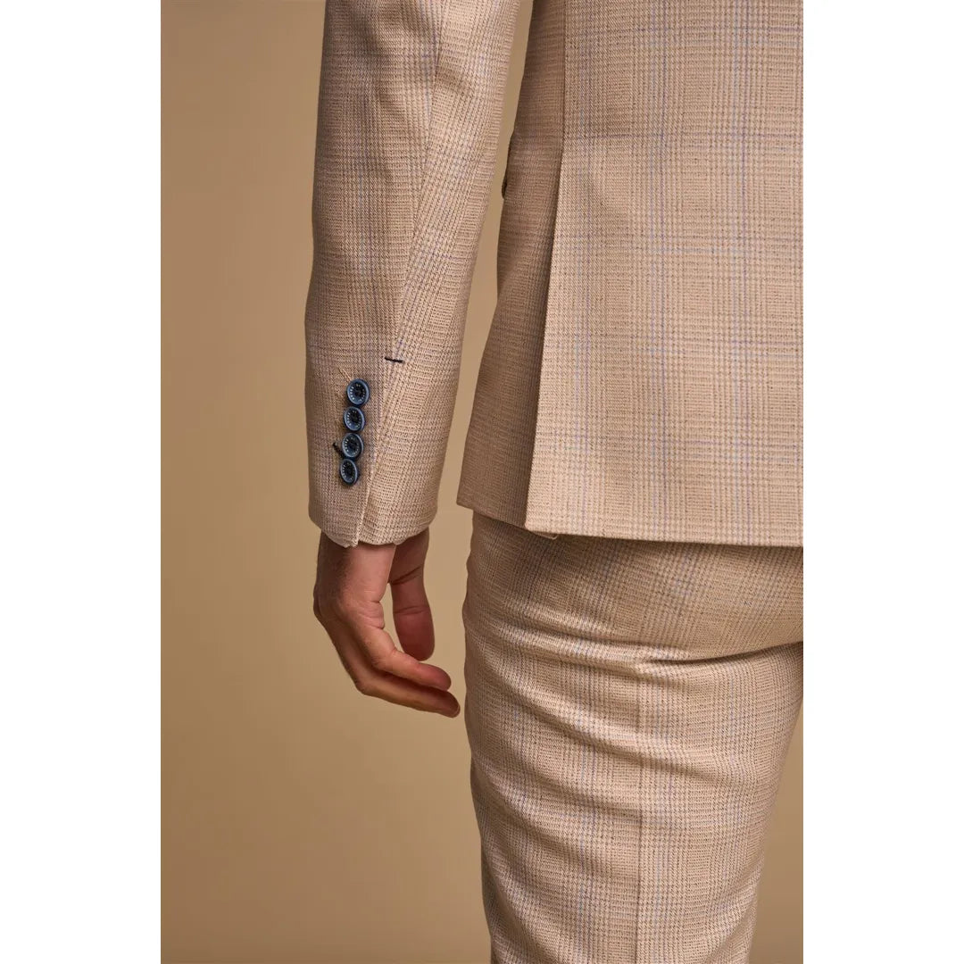 Caridi - Moška dvodelna bež obleka z dvojnim zapenjanjem