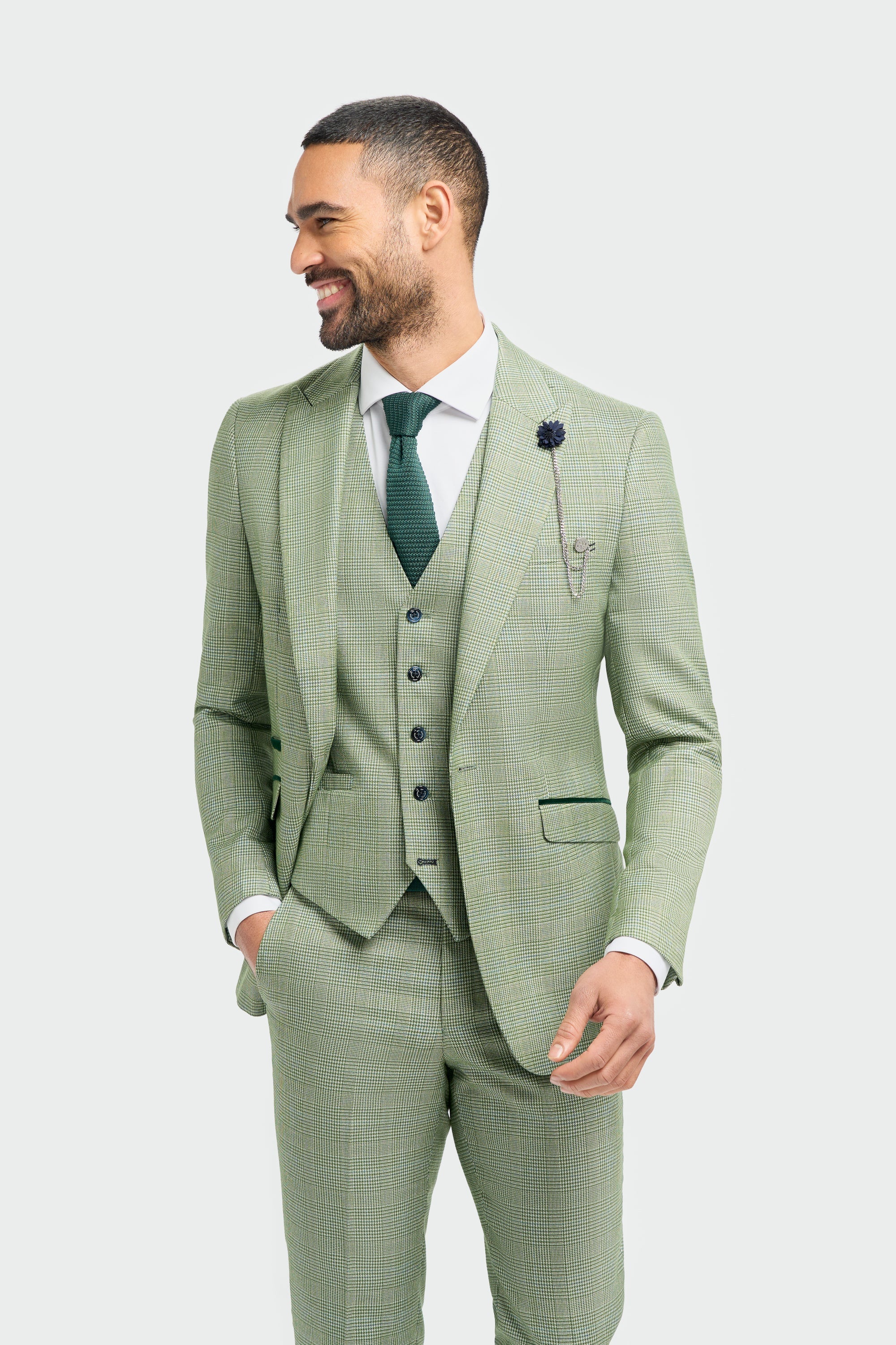 Caridi - Moški žajbljevo zelen karo krojeni blazer