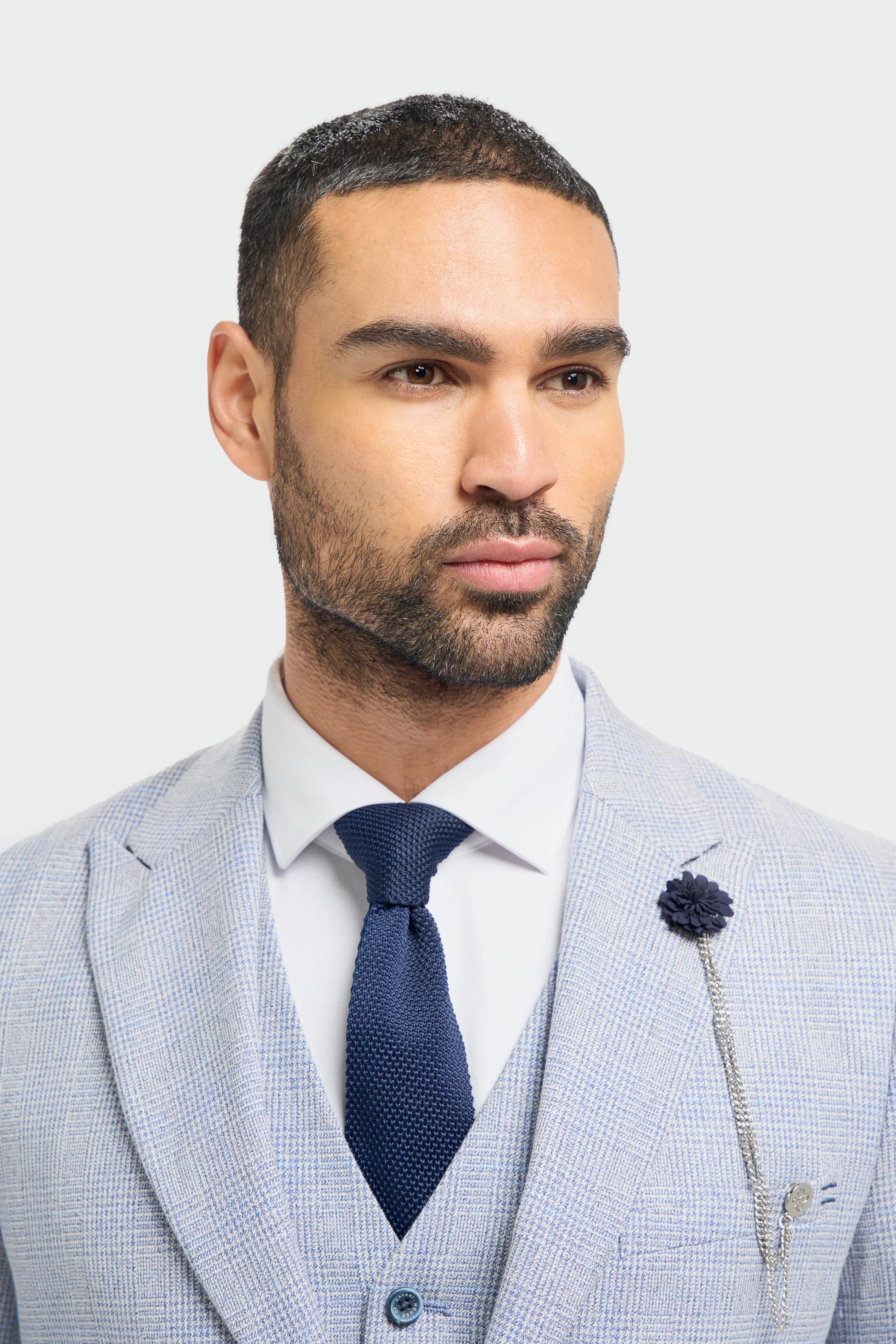 Moška 3-delna karo obleka iz tvida, svetlo modra, krojen kroj, poročni, Peaky Classic