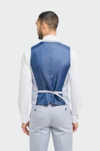 Moška 3-delna karo obleka iz tvida, svetlo modra, krojen kroj, poročni, Peaky Classic