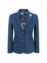 Ženski moder tvidast svečani blazer