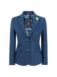 Ženski moder tvidast svečani blazer