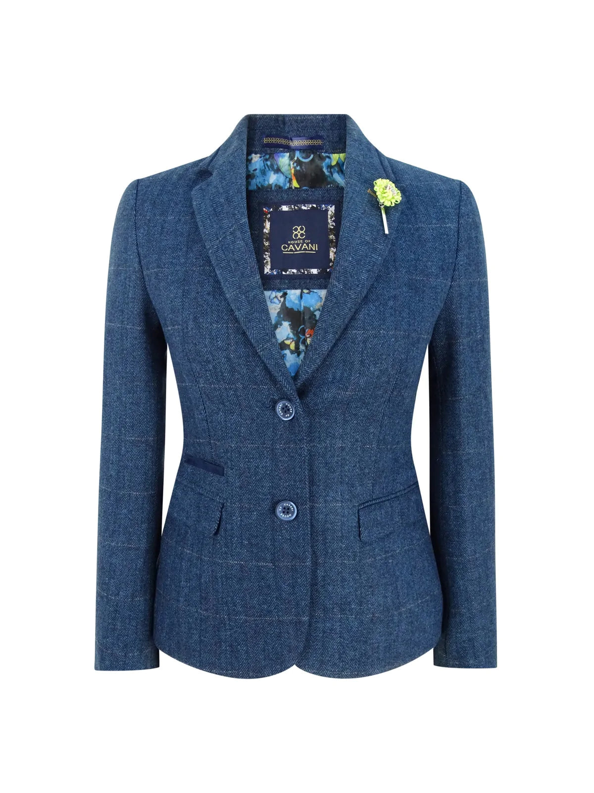 Ženski moder tvidast svečani blazer