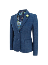 Ženski moder tvidast svečani blazer