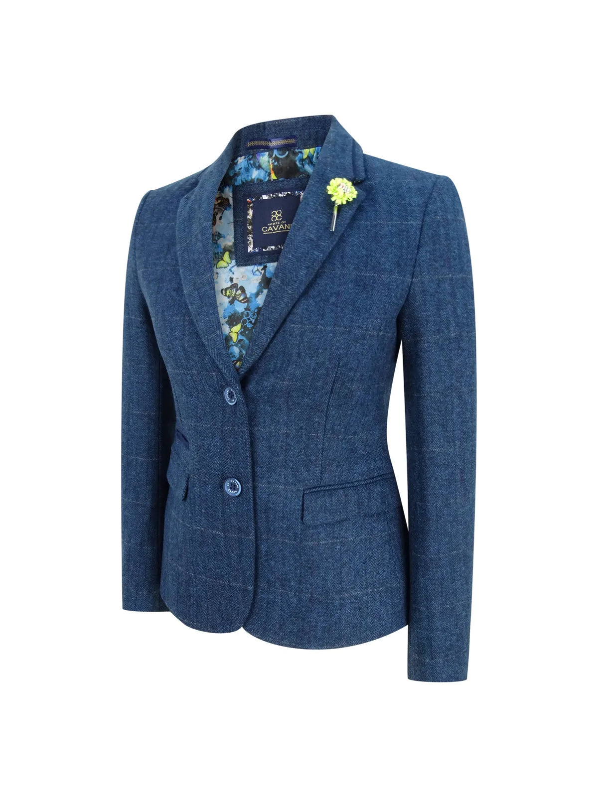 Ženski moder tvidast svečani blazer