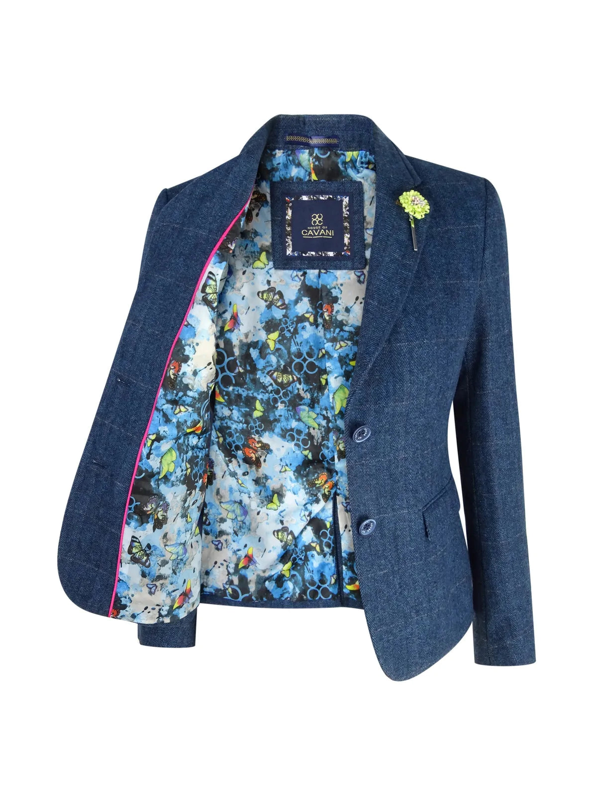Ženski moder tvidast svečani blazer