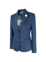 Ženski moder tvidast svečani blazer