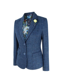 Ženski moder tvidast svečani blazer