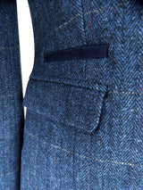 Ženski moder tvidast svečani blazer