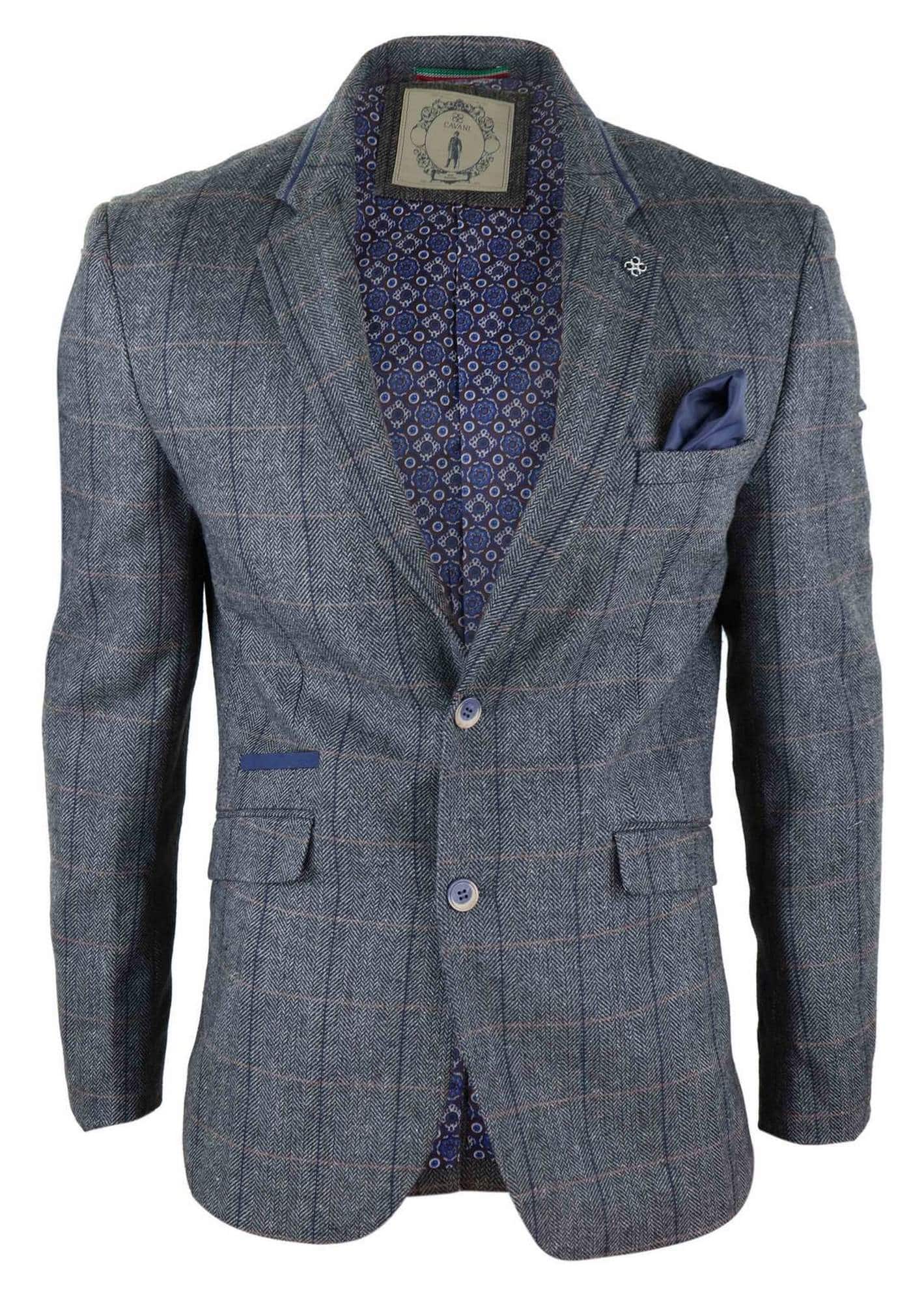 Moški vintage blazer z vzorcem ribje kosti - Cavani Albert-Oglje