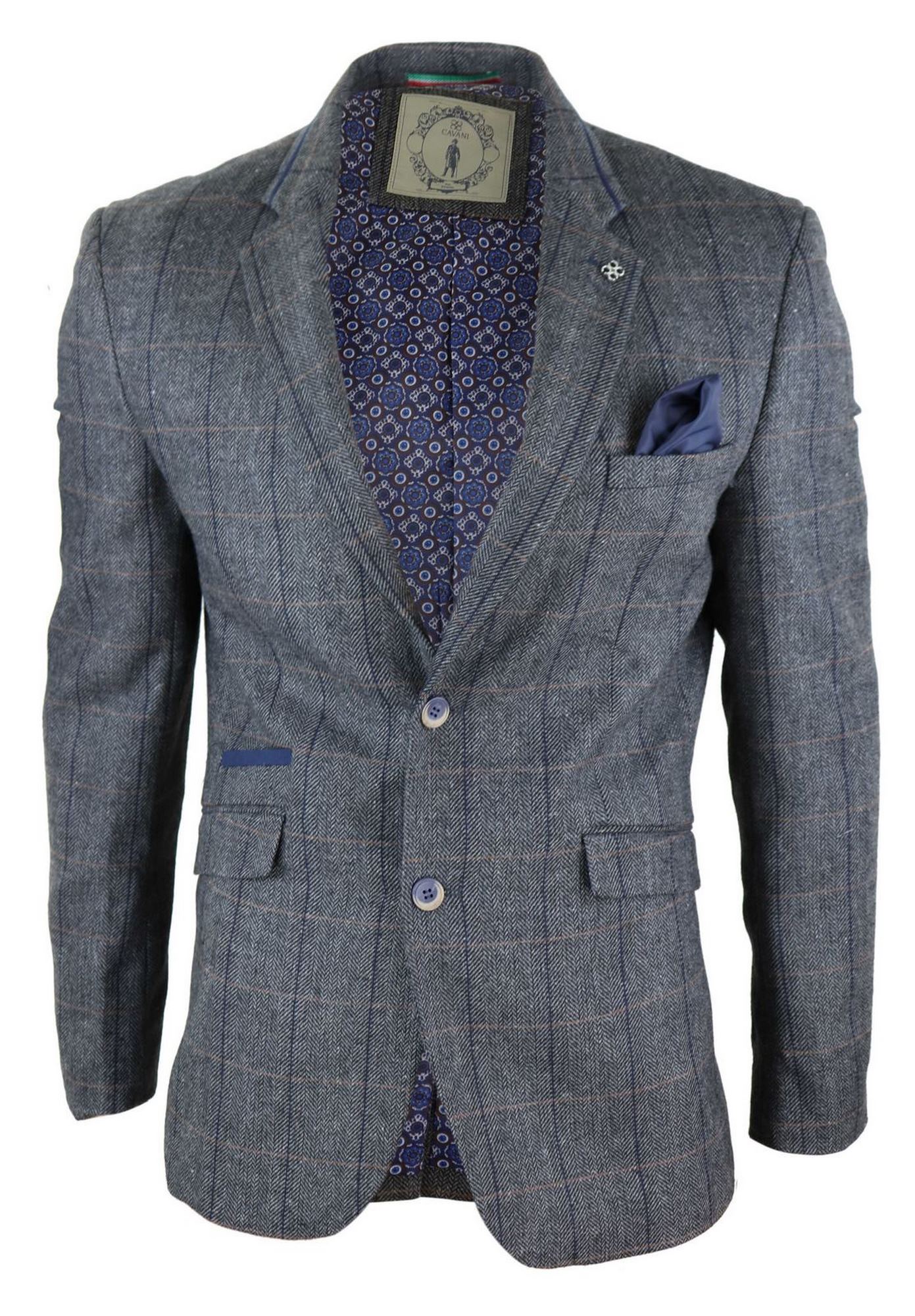 Moški vintage blazer z vzorcem ribje kosti - Cavani Albert-Oglje
