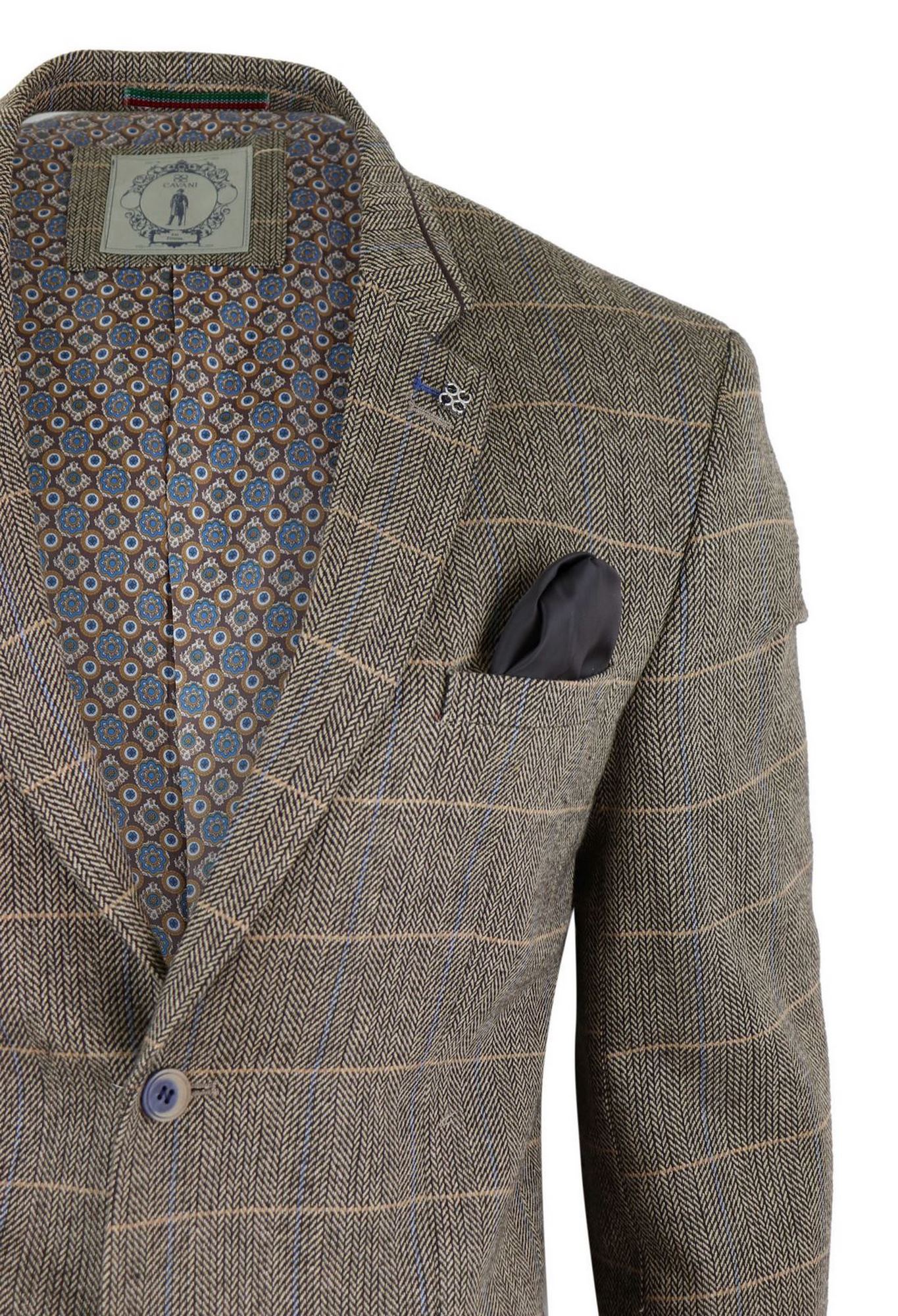 Moški vintage blazer s karo vzorcem ribje kosti - Cavani Albert-Ran
