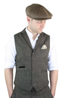 Cavani Martez - moški tvidasti plašč z vzorcem ribje kosti, rjave barve