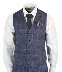 Cavani Miles - Moška modro-mornarsko modra tvidasta obleka s tremi deli, vintage vzorec Peaky Blinders, retro iz 20. let prejšnjega stoletja