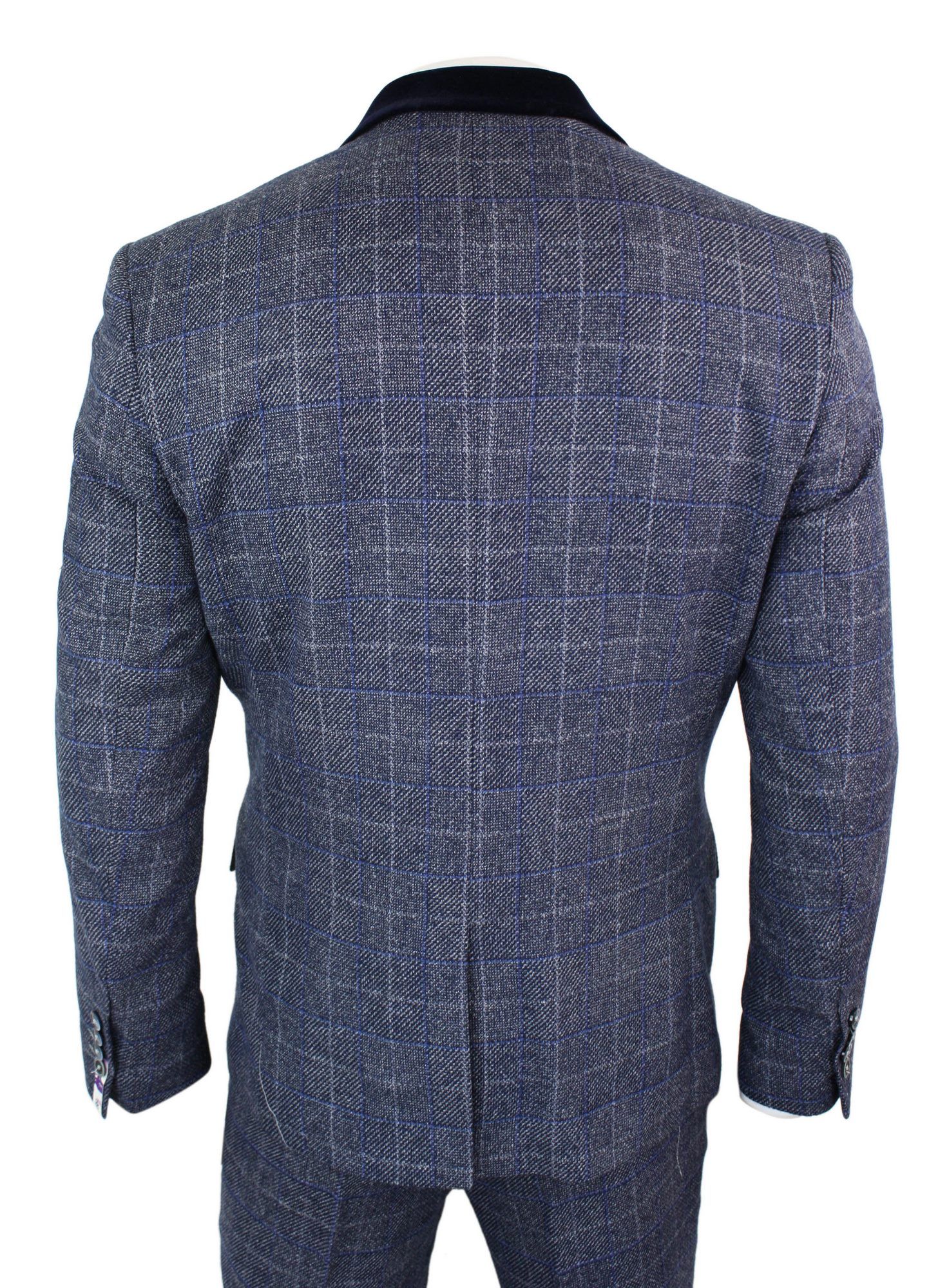 Cavani Miles - Moška modro-mornarsko modra tvidasta obleka s tremi deli, vintage vzorec Peaky Blinders, retro iz 20. let prejšnjega stoletja