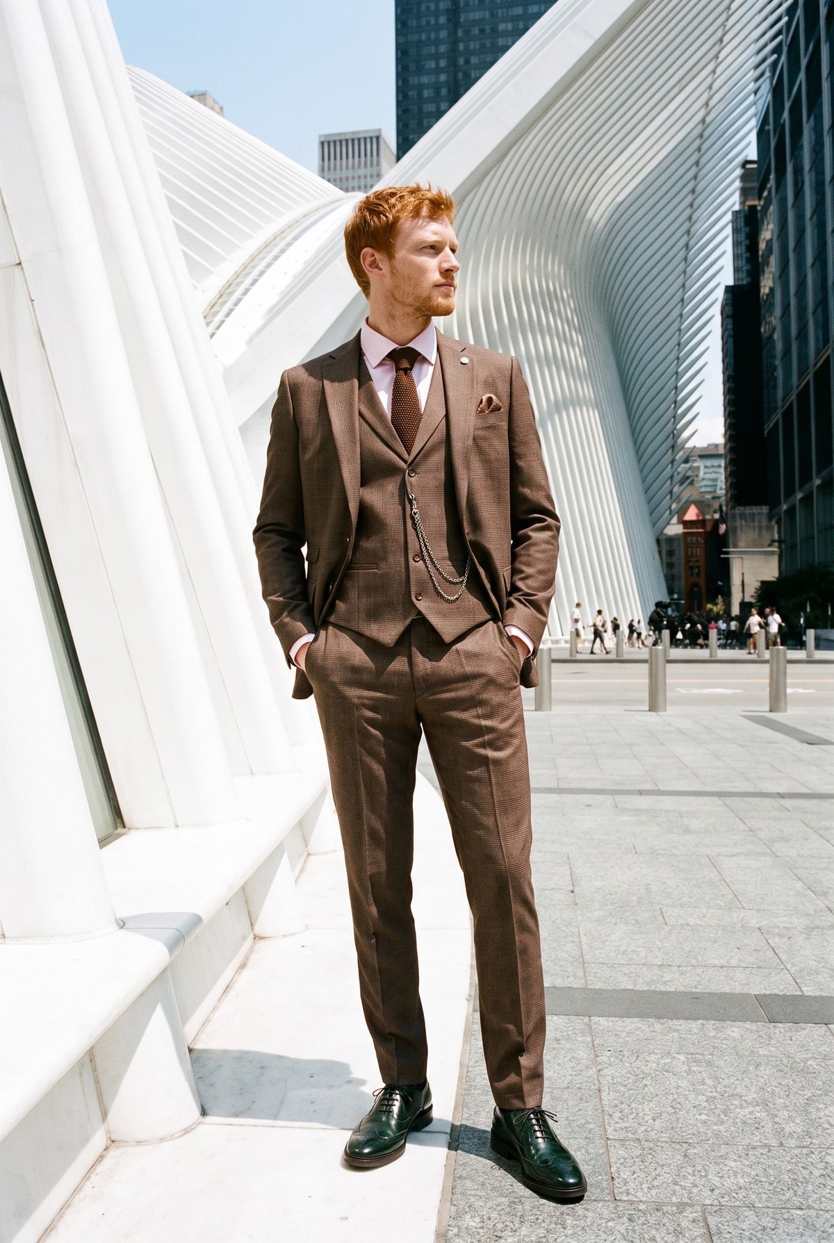 Look #1010 styled with TP-50 - Moška rjava 3-delna karo obleka Prince of Wales