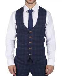 Moški moder karo telovnik Marc Darcy Prince of Wales, elegantno-ležerno ozek kroj Chigwell