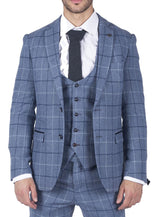 Moški Marc Darcy svetlo moder mornarsko moder karo blazer eleganten tvid slim fit Clinton