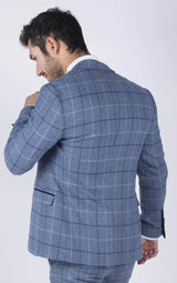 Moški Marc Darcy svetlo moder mornarsko moder karo blazer eleganten tvid slim fit Clinton