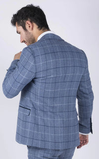 Moški Marc Darcy svetlo moder mornarsko moder karo blazer eleganten tvid slim fit Clinton