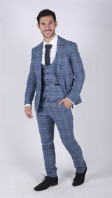 Moški Marc Darcy svetlo moder mornarsko moder karo blazer eleganten tvid slim fit Clinton