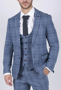 Moški Marc Darcy svetlo moder mornarsko moder karo blazer eleganten tvid slim fit Clinton