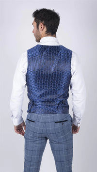 Moška Marc Darcy svetlo modra mornarsko modra karo 3-delna obleka Smart Casual Tweed Slim Fit Clinton