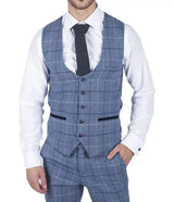 Moški svetlo moder karo telovnik Marc Darcy, elegantno-ležerni tvid slim fit Clinton