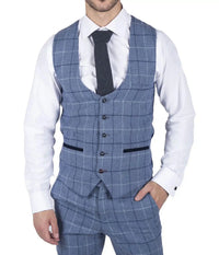 Moški svetlo moder karo telovnik Marc Darcy, elegantno-ležerni tvid slim fit Clinton
