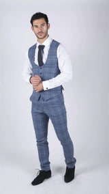 Moški svetlo moder karo telovnik Marc Darcy, elegantno-ležerni tvid slim fit Clinton