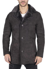 Moški plašč iz prave ovčje kože, rjav, vintage, klasičen 3/4 suknjič z gumbi in V-izrezom