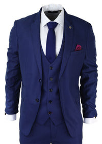 Moška 3-delna kraljevsko modra obleka slim fit klasični ženini Marc Darcy Danny klasična poroka