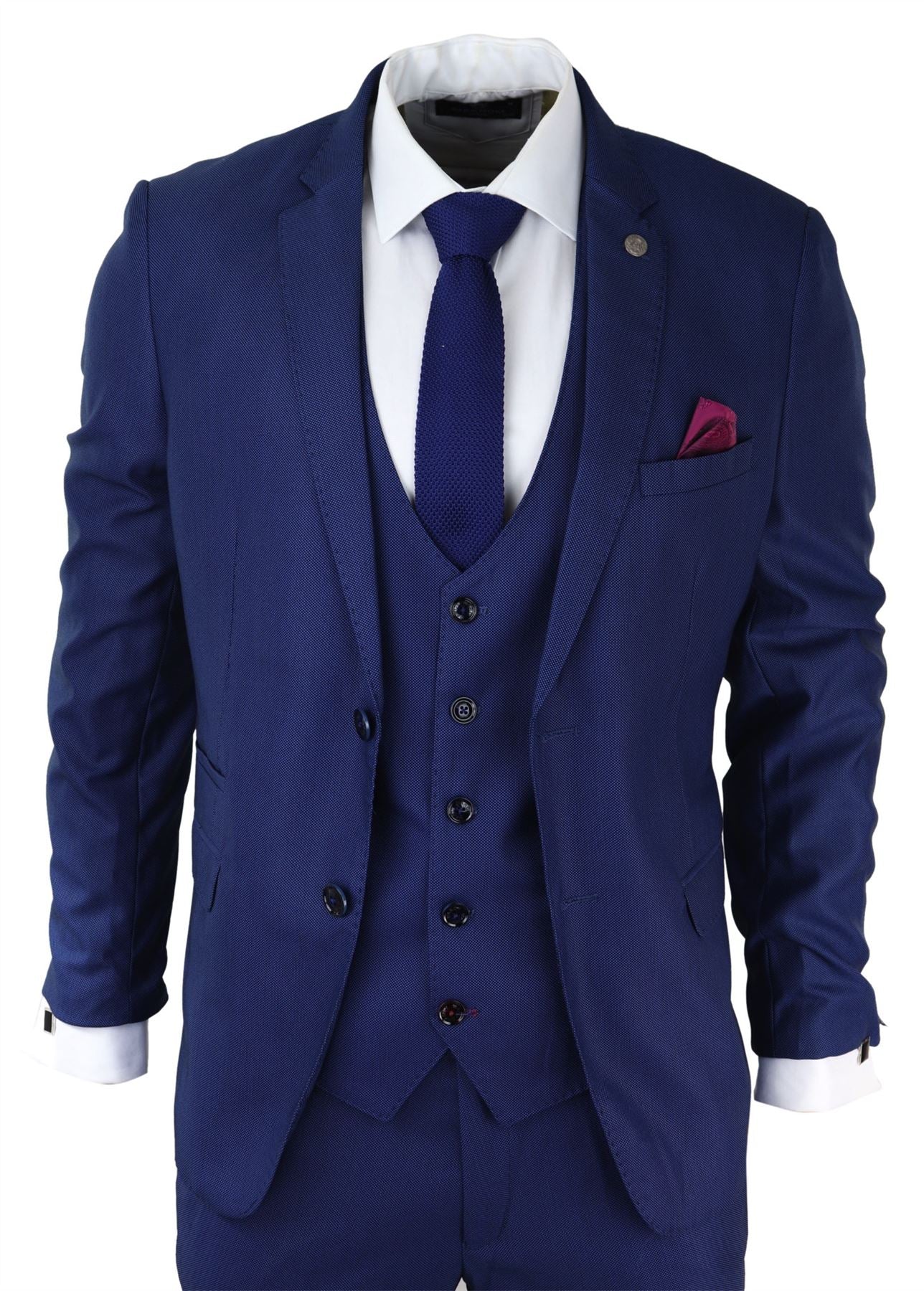 Moška 3-delna kraljevsko modra obleka slim fit klasični ženini Marc Darcy Danny klasična poroka