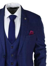 Moška 3-delna kraljevsko modra obleka slim fit klasični ženini Marc Darcy Danny klasična poroka