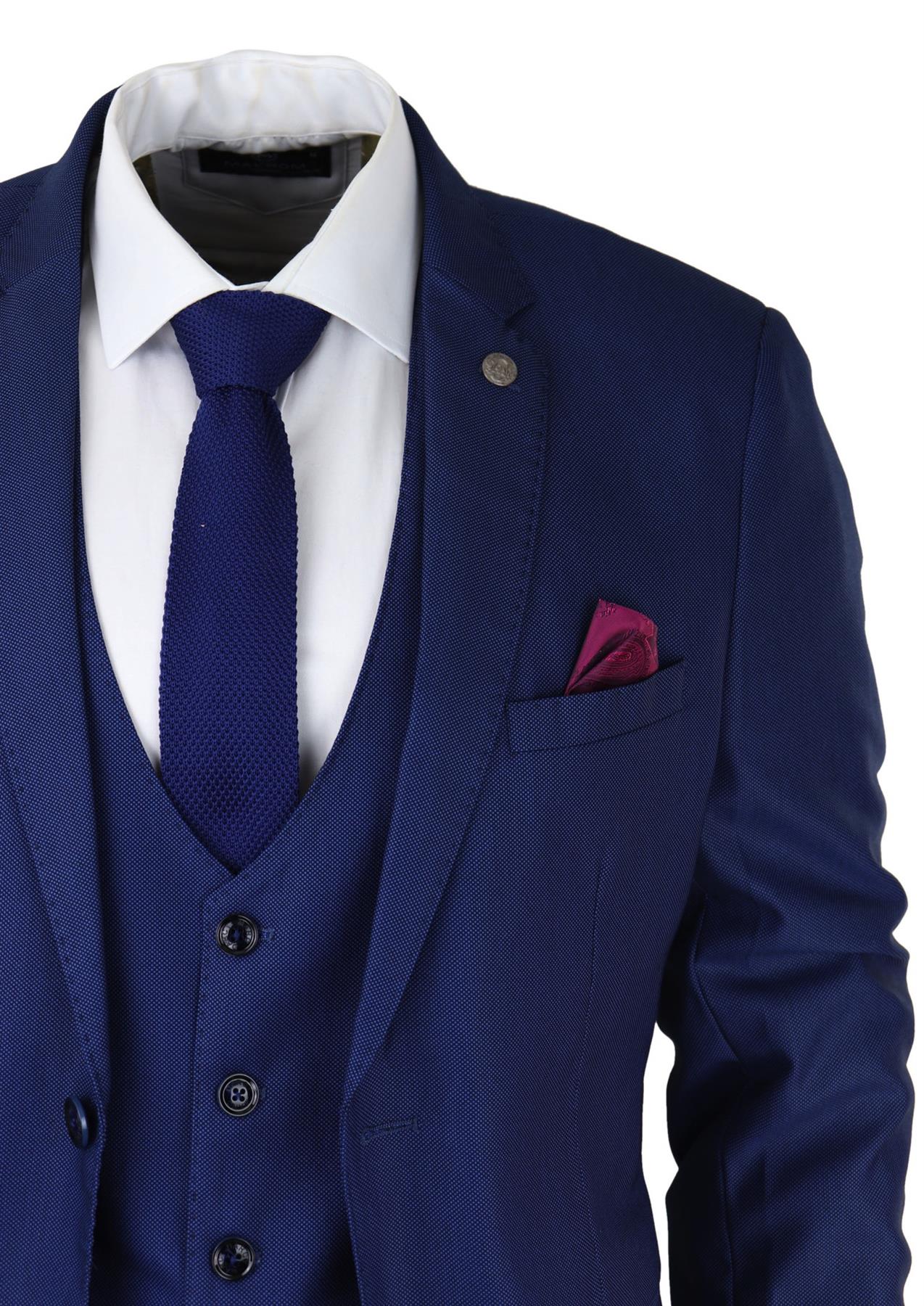Moška 3-delna kraljevsko modra obleka slim fit klasični ženini Marc Darcy Danny klasična poroka