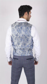 Moški Marc Darcy modro-sivo-rdeč karo telovnik elegantnega ležernega tvida slim fit drake