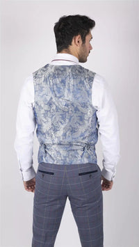 Moški Marc Darcy modro-sivo-rdeč karo telovnik elegantnega ležernega tvida slim fit drake