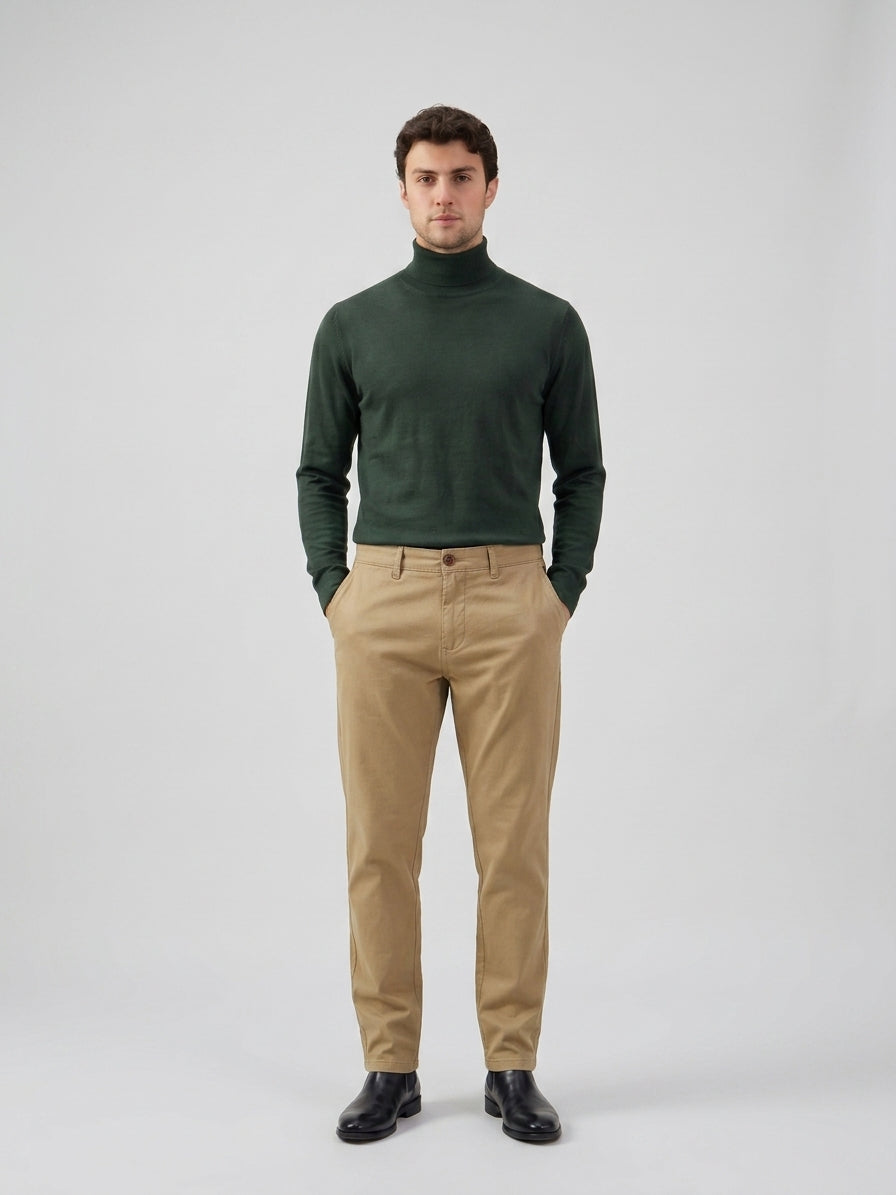 Moške kaki chino hlače iz mešanice lana, tencel bombaž, poletni material