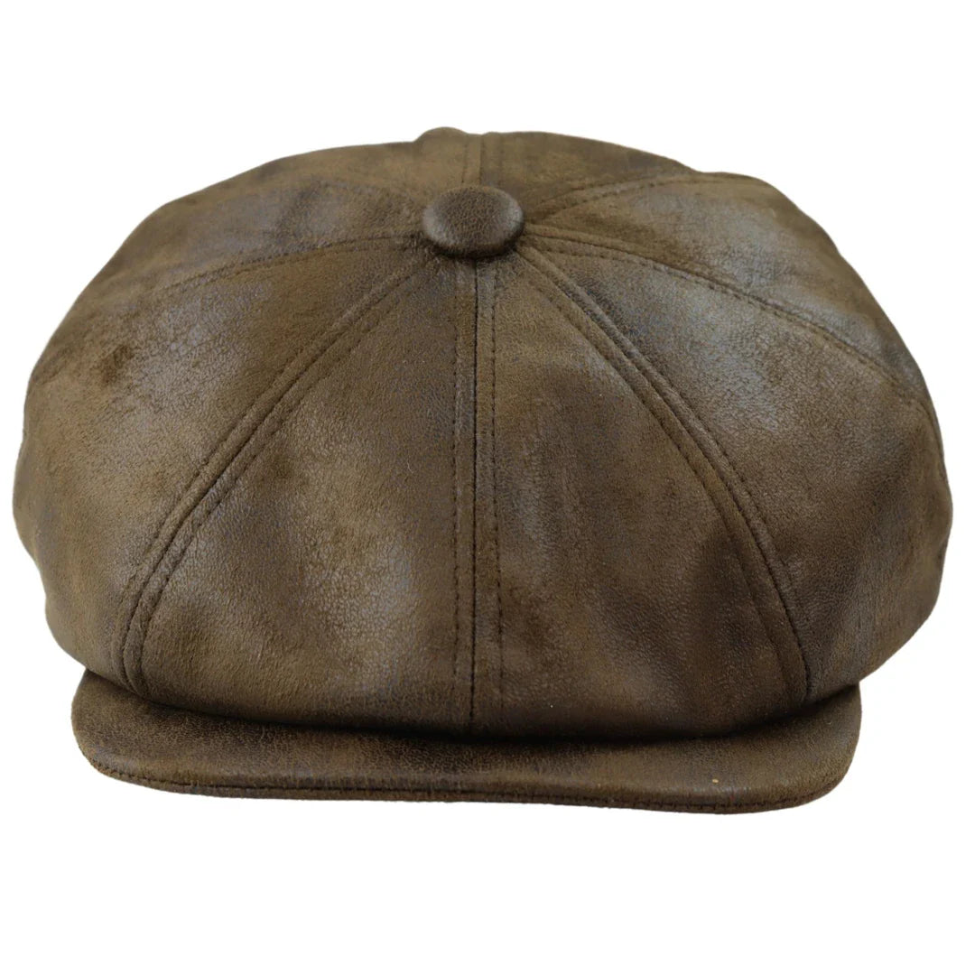 Moška 8-delna britvica Baker Boy Hat iz umetnega usnja Blinders Newsboy Flat Cap rjava