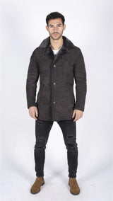 Moški plašč iz prave ovčje kože, rjav, vintage, klasičen 3/4 suknjič z gumbi in V-izrezom