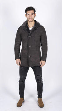 Moški plašč iz prave ovčje kože, rjav, vintage, klasičen 3/4 suknjič z gumbi in V-izrezom