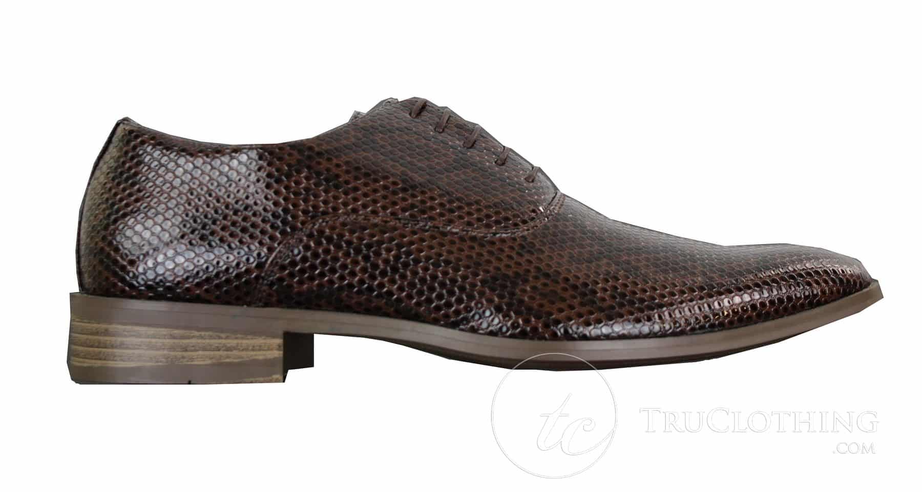 Elong EL0536 - Moški elegantni čevlji s vezalkami, rjavi in črni, iz kačjega usnja, podložen s svetlečim lakiranim usnjem, klasični