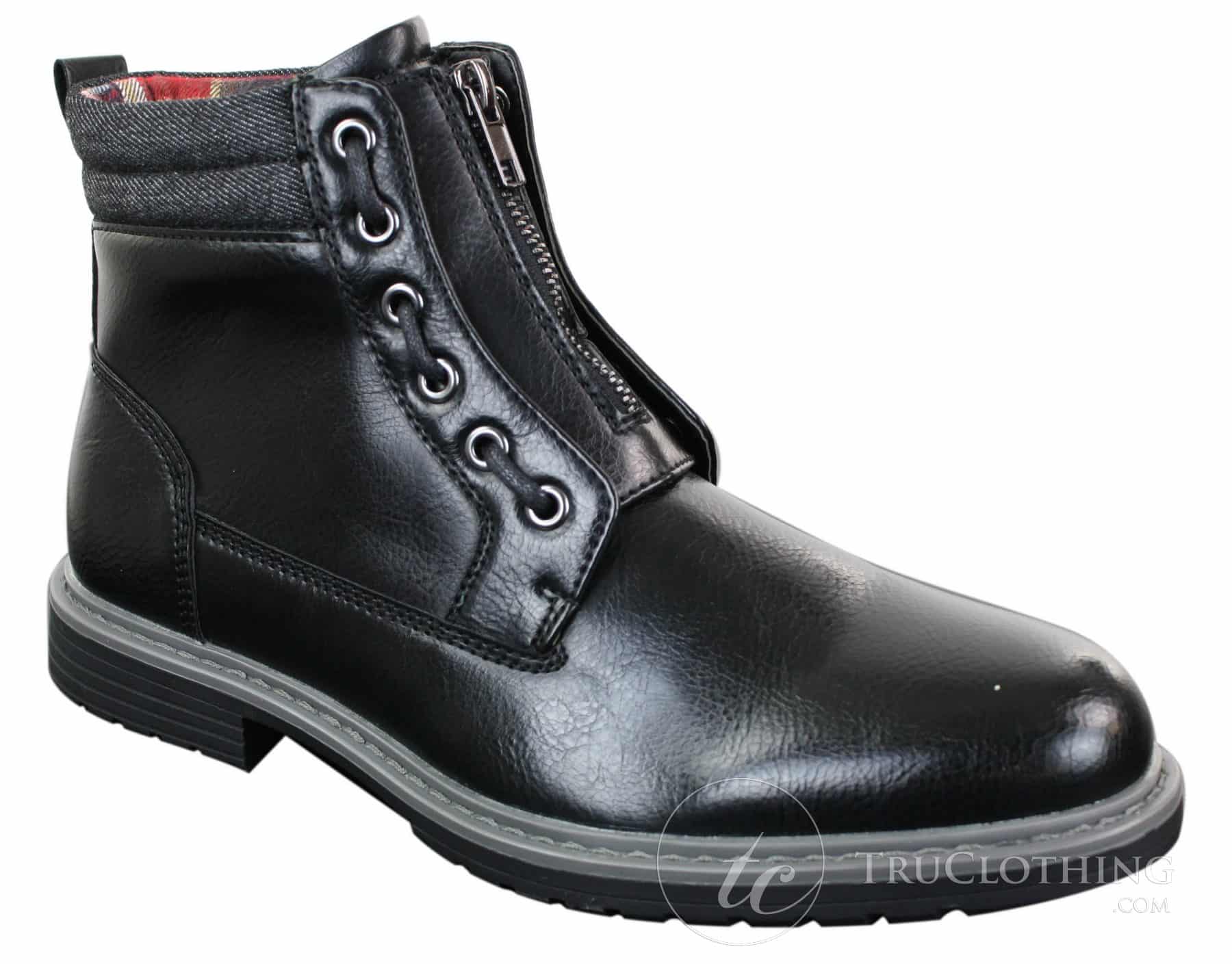 Elong EL0653 - Moški gležnjarji z zadrgo in vezalkami, rjavi, črni, usnjeni, punk rock, goth, emo