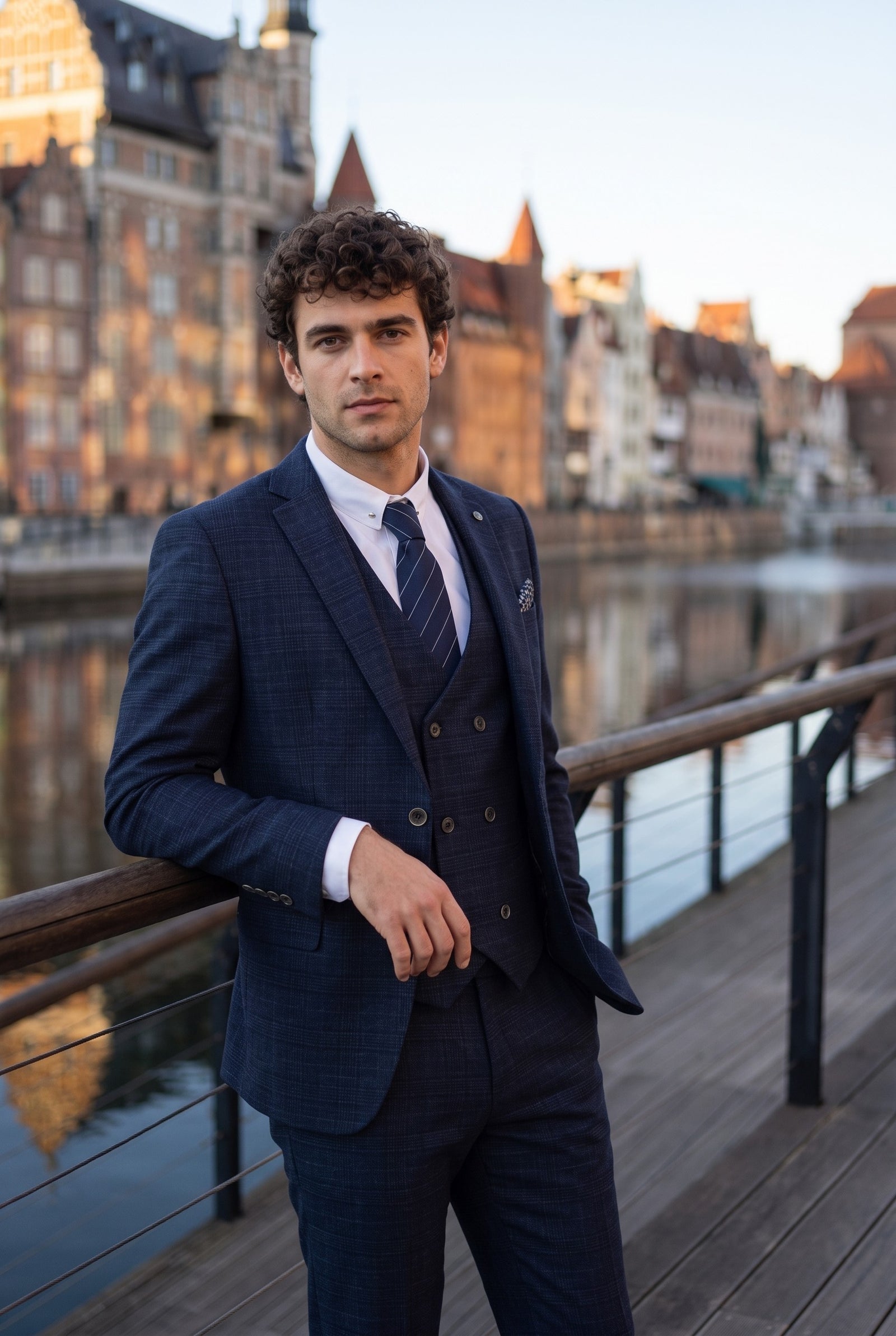 Look #344 styled with Luis - Moška modra karo obleka slim fit 3 kosi