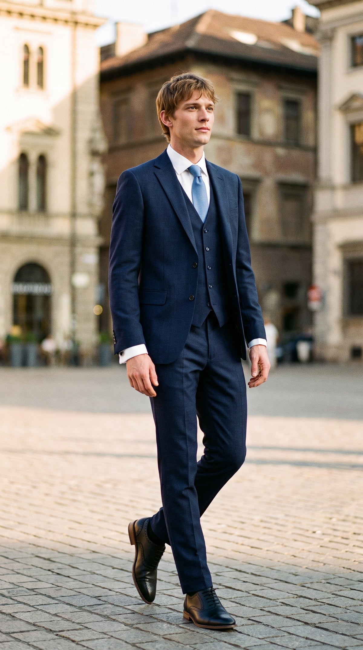 Look #822 styled with James - Moška temno modra 3-delna volnena obleka po meri