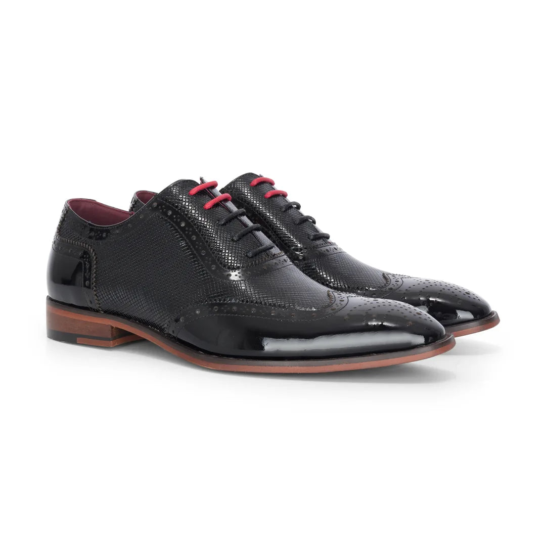 Flynn - Moški črni lakirani čevlji brogue