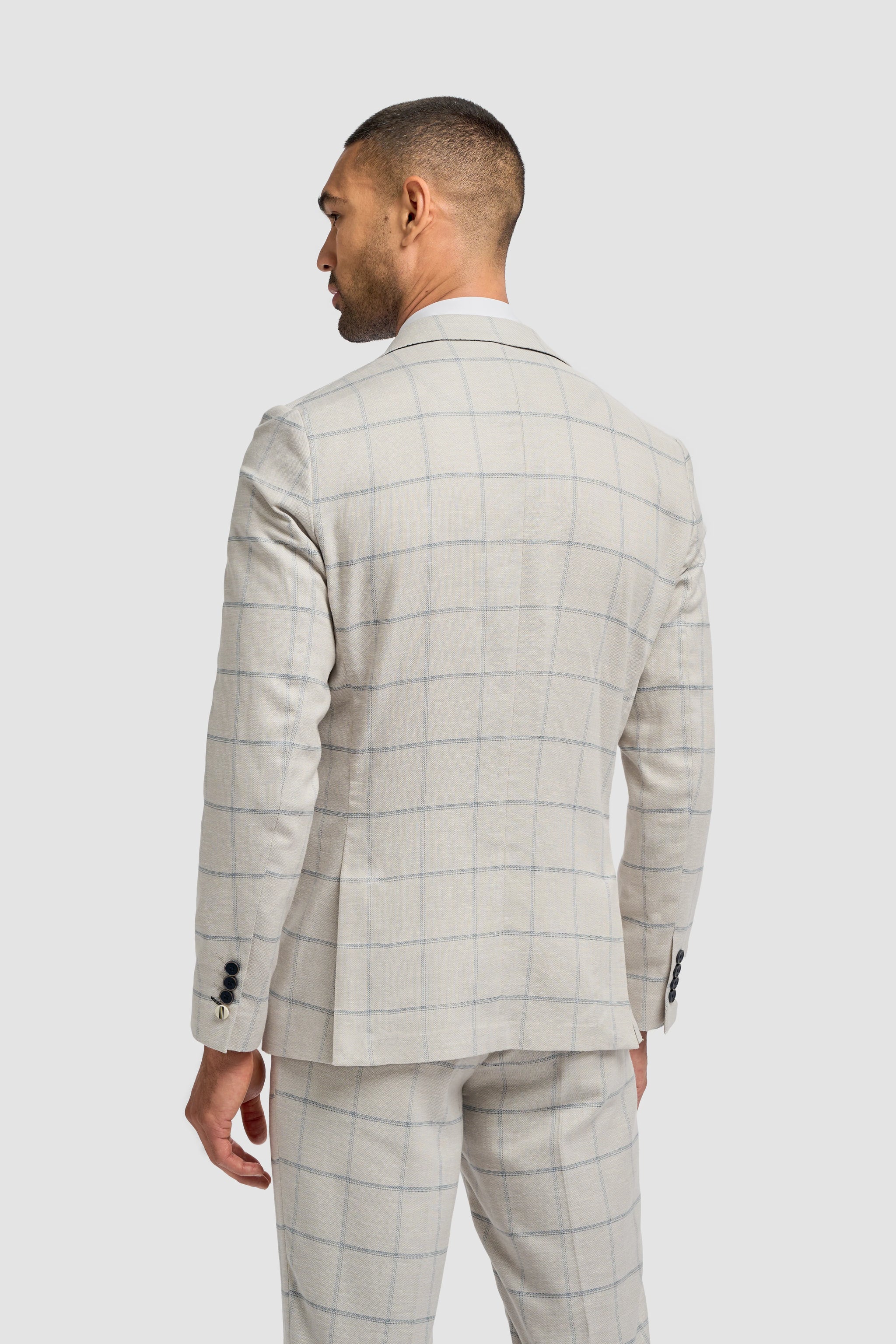 Gabriel - Moški sivi laneni karirasti blazer