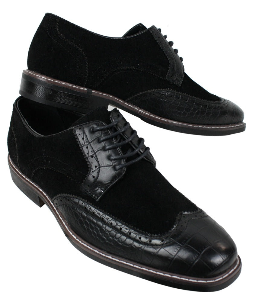 Moški črno-rjavi brogues iz semiša in kačjega usnja Gatsby Vintage